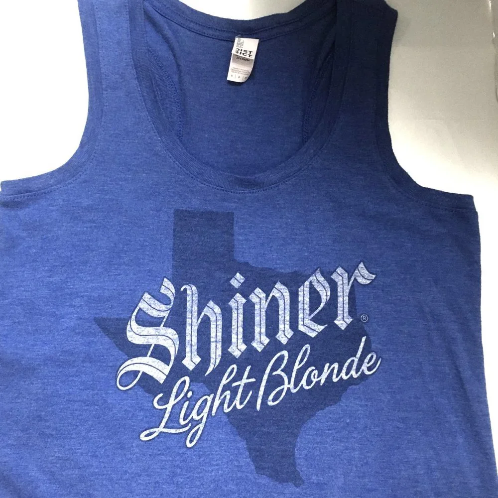 $7 or 2/$10 tshirt sale: Shiner Blonde Beer, Texas tank top, blue size small